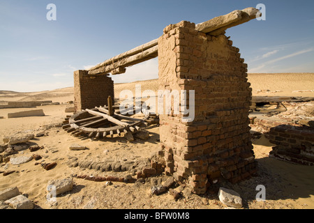 Blick auf das alte Wasserrad zum Zeichnen von Wasser aus der römischen Periode Brunnen in Tuna el Gebel, Mittelägypten Stockfoto