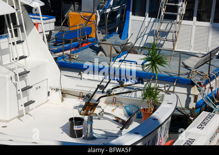 Nahaufnahme des Wildfischerbootes, der am Yachthafen von Funchal festgemacht ist Hafen Madeira Portugal EU Europa Stockfoto