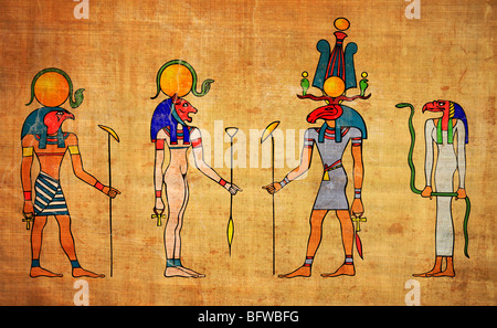 Bild der ägyptischen Götter - Ra, Bastet und andere Stockfoto