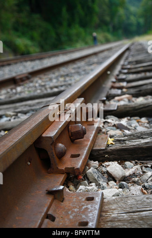 Blick auf die niederwinklige Landeisenbahn in den USA Niemand Tiefwinkelnähe Nahaufnahme Hi-res Stockfoto