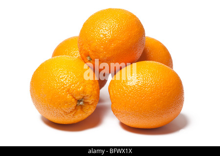 frische Orangen auf weißem Hintergrund Stockfoto