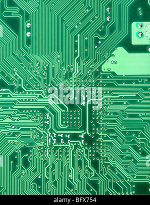 Hintergrund aus grünen Elektronikplatine hautnah Stockfoto