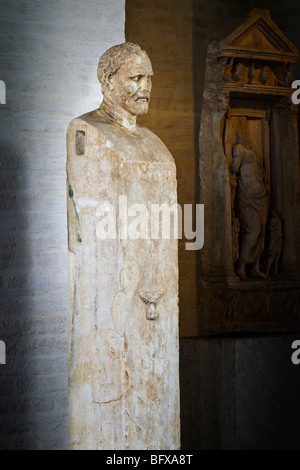 Detail einer Marmor Portrait Herm von der athenischen Redner Demosthenes. Stockfoto