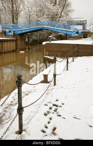 Die blaue Brücke über den Fluss Foss, York, North Yorkshire, Großbritannien. Stockfoto