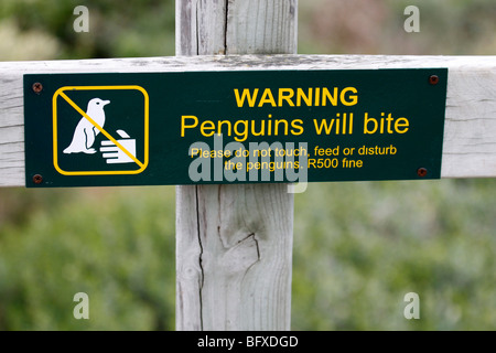 Warnschild bei der Boulders Beach Pinguin Kolonie in Simon s Town, Kapstadt, Südafrika. Stockfoto