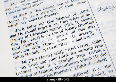 Jesus beschrieben als Sohn Gottes in The Noble Quran Stockfoto