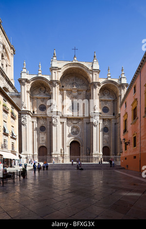 Blick auf Main Eingang, Kathedrale, Granada, Andalusien, Spanien Stockfoto