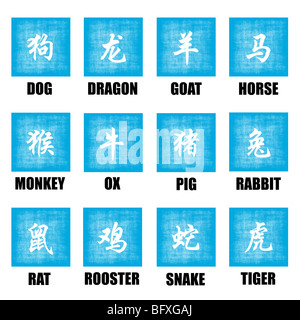 Chinesisches Sternzeichen Tiere Lunar Astrologie Kunst Set Stockfoto