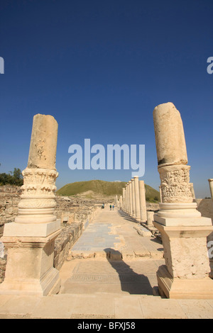 Israel, Beth Shean Valley. Ruinen der römisch-byzantinischen Stadt Skythopolis ist Tel Beth Shean im Hintergrund Stockfoto