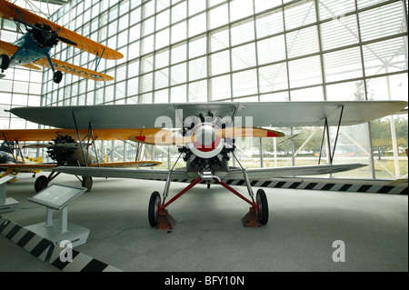 Stearman C-3 b auf statische Display in der großen Galerie des Museum of Flight, Boeing Field, Seattle Stockfoto