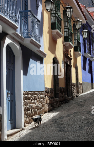 Kolonialarchitektur in Calle Jaen, der am besten erhaltenen kolonialen Straße in La Paz, Bolivien Stockfoto