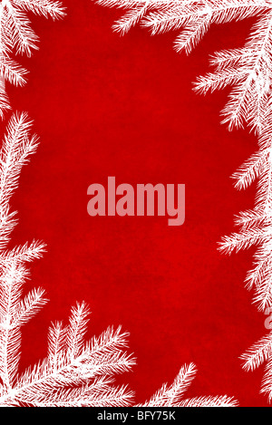 Rot Weihnachten Hintergrund mit weißen Nadel-Zweigen eingerahmt Stockfoto