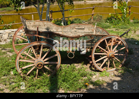 Eine alte kretische gemalt Pony Wagen auf einer Olivenfarm in Kreta Stockfoto