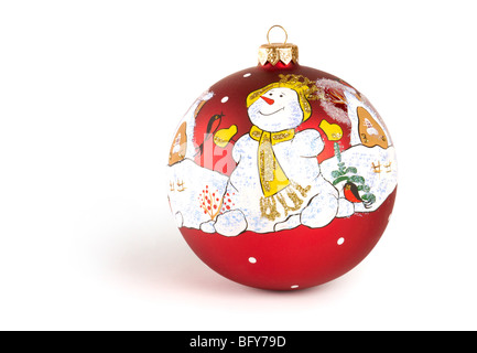 Rote Kugel mit Schneemann Weihnachtsbaum Dekoration Stockfoto