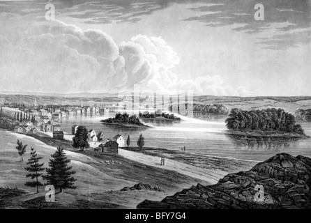 Blick über den Hudson River in Richtung Troy, New York, auf der linken Seite, im Hintergrund, ca. 1825 Stockfoto