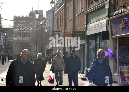 High Street in Winter, Rugby, Warwickshire, England, UK Stockfoto