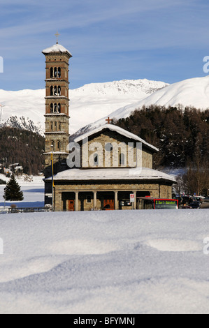 Katholische Kirche auf den St. Moritzer See, Kanton Graubünden, Schweiz, Europa Stockfoto