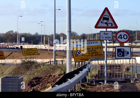 M40 Autobahn in Longbridge Verkehrsinsel Umbau, Warwickshire, England, UK Stockfoto