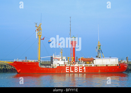 alten Feuerschiff Elbe 1 am alten Hafen von Cuxhaven, Nordseeküste, Schleswig-Holstein, Deutschland Stockfoto