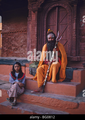 Religiöser Mensch in Durbar Square, Kathmandu, Nepal, Asien Stockfoto