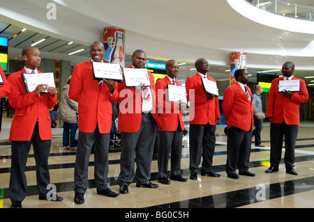 Gruß Team, Ankunftshalle, Tambo internationaler Flughafen johannesburg Stockfoto