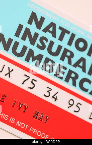 National Insurance Number Kartennummer NI für GB UK Stockfoto