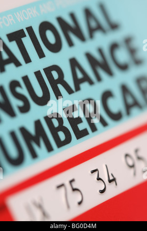 National Insurance Number Kartennummer NI für GB UK Stockfoto