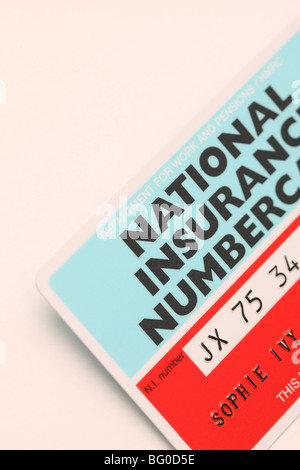 National Insurance Number Kartennummer NI für GB UK Stockfoto