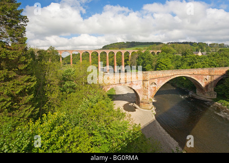 Leaderfoot Viadukt und Drygrange Brücke in der Nähe von Melrose Stockfoto