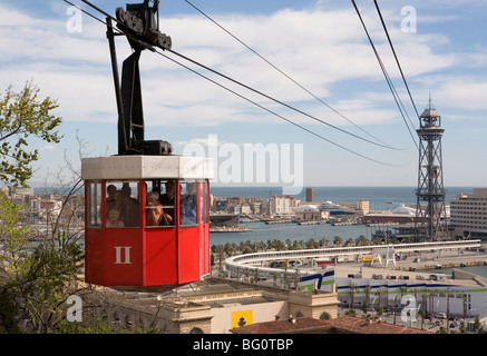 Seilbahn über den Hafen, Transbordador Aeri del Port, Blick über Hafen von Montjuic, Barcelona, Katalonien, Spanien Stockfoto