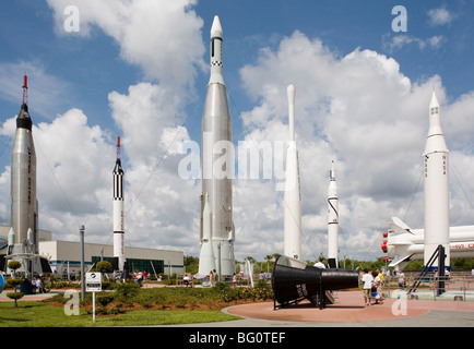 Rocket Garden am Kennedy Space Center in Cape Canaveral, Florida, Vereinigte Staaten von Amerika, Nordamerika Stockfoto