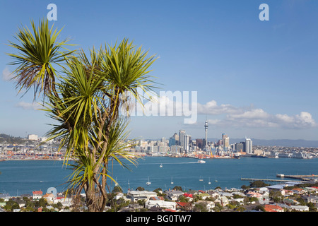 Blick auf Skyline der östlichen Stadt vom Mount Victoria, Devonport über Waitemata Harbour, Auckland, Nordinsel, Neuseeland Stockfoto