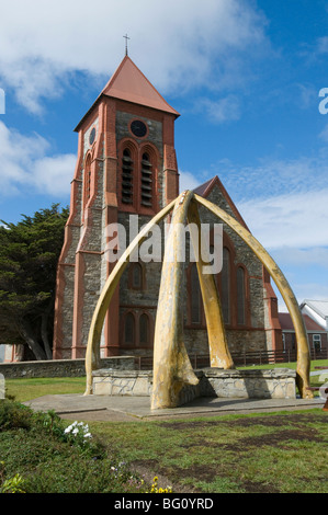 Kathedrale und Whale Bone Arch, Port Stanley, Falkland-Inseln, Südamerika Stockfoto