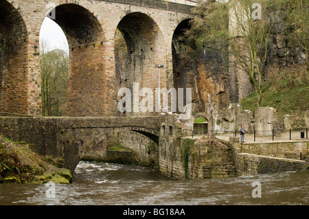 Neue Mühlen und den Torrs Millennium-Gang auf dem Fluß Goyt im englischen Derbyshire Peak District Stockfoto