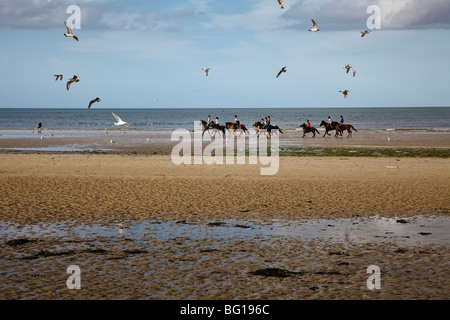 Reiter auf dem "Sword Beach", Colleville-Montgomery-Plage in der Nähe von Ouistreham, Normandie, Frankreich Stockfoto