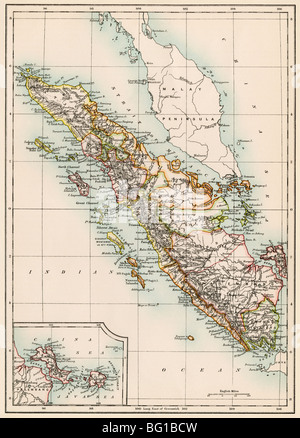 Karte von Sumatra, 1870. Farblithographie Stockfoto