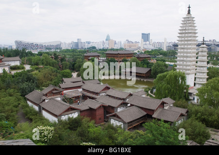 Ethnische Minderheiten Park und die Vögel Nest Nationalstadion in Hintergrund, Peking, China, Asien Stockfoto