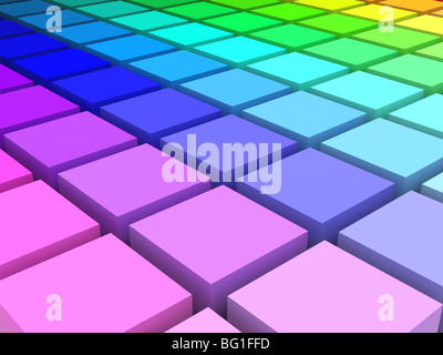 Regenbogen farbige Blöcke in einem Raster angeordnet Stockfoto