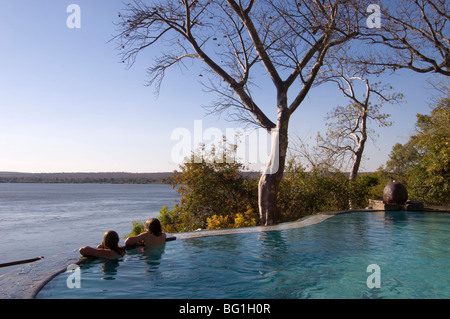 Der River Club Lodge, Zambesi River, Sambia, Afrika Stockfoto