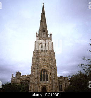 Kirche des Heiligen Johannes in Thaxted in Essex in England in Großbritannien im Vereinigten Königreich. Christlichen Religion Kirchen Architektur Stockfoto