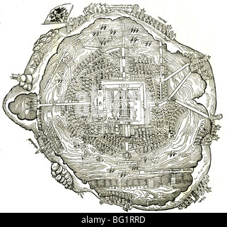 TENOCHTITLAN - der aztekischen Hauptstadt als gezeichnet von Cortes und veröffentlichte im Jahr 1524. Website des heutigen Mexiko-Stadt Stockfoto