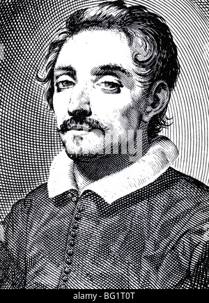 GIROLAMO FRESCOBALDI - italienische Musiker 1583-1643. Kupferstich von einer Kreidezeichnung im Jahre 1619. Stockfoto