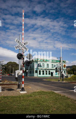 Bahnübergang, Shannon, Manawatu, North Island, Neuseeland, Pazifik Stockfoto