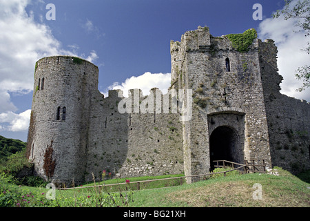 Manorbier Castle ist eine normannische Burg befindet sich im Dorf Manorbier, fünf Meilen südwestlich von Tenby, Westwales. Stockfoto