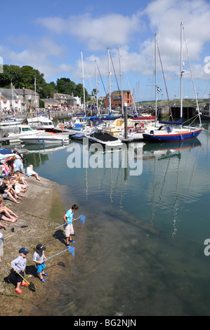 Kleine Jungs Angeln in Padstow Hafen Cornwall England Stockfoto