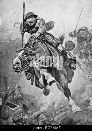Zeitgenössische Weltkrieg einer Illustration von einem Kavallerieattacke durch britische Truppen in Frankreich. Stockfoto