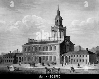 Das State House in Philadelphia 1776 Außenansicht der Independence Hall in Philadelphia, Pennsylvania, als es sah, im Jahre 1776 Stockfoto