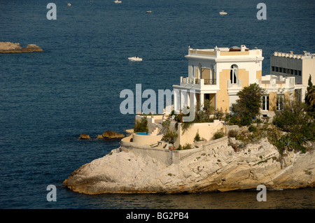 Coastal Luxusvilla oder Haus, Endoume Landzunge, Anse de Maldormé, Corniche, Marseille oder Marseille, Provence, Frankreich Stockfoto