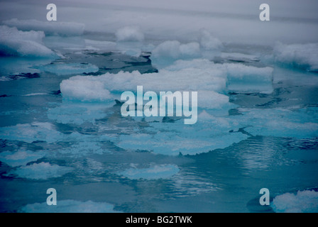 Eis, Schnee und Wasser Formationen auf dem Zanskar-Fluss im Winter gesehen. Stockfoto