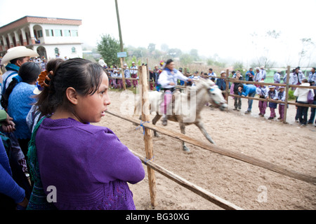 Pferderennen am 1. November Allerheiligen. Todos Santos Cuchumatan Guatemala Stockfoto